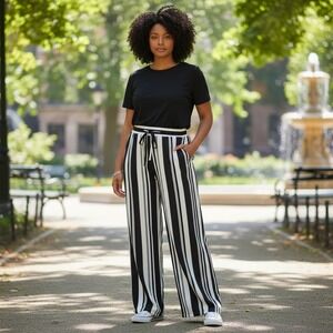INC Black White Striped Wide Leg Palazzo Pants Size XL‎ NWOT